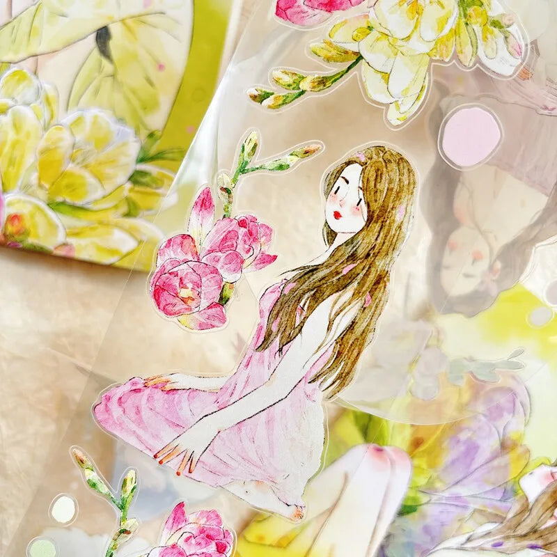 DingDing Studio Vintage Appearance Girl A55 Washi Paper Tape for Card Making DIY Scrapbooking Plan Decorative Sticker