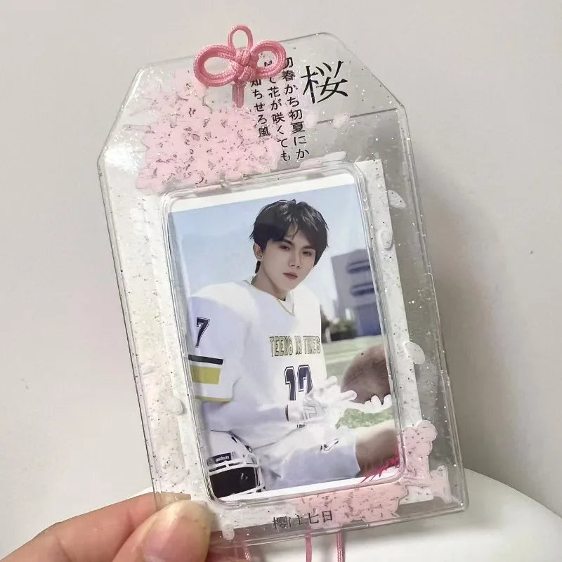 Sakura PVC Card Sleeve Thickened 3 Inch Photocard Holder Meal Card Storage Keychain Pendant