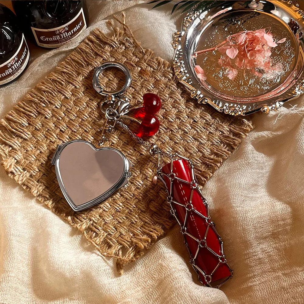 Design Stainless Steel Metal Net Pocket Interchangeable Lipstick Bag Pendant Keychain Keyring Key Chain Charms Accessories Y2K