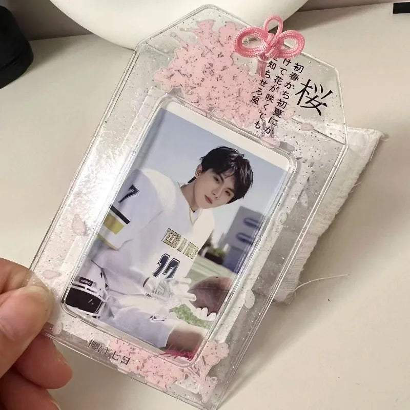 Sakura PVC Card Sleeve Thickened 3 Inch Photocard Holder Meal Card Storage Keychain Pendant