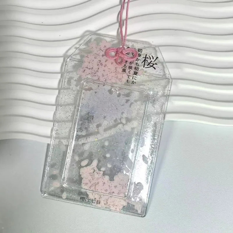 Sakura PVC Card Sleeve Thickened 3 Inch Photocard Holder Meal Card Storage Keychain Pendant