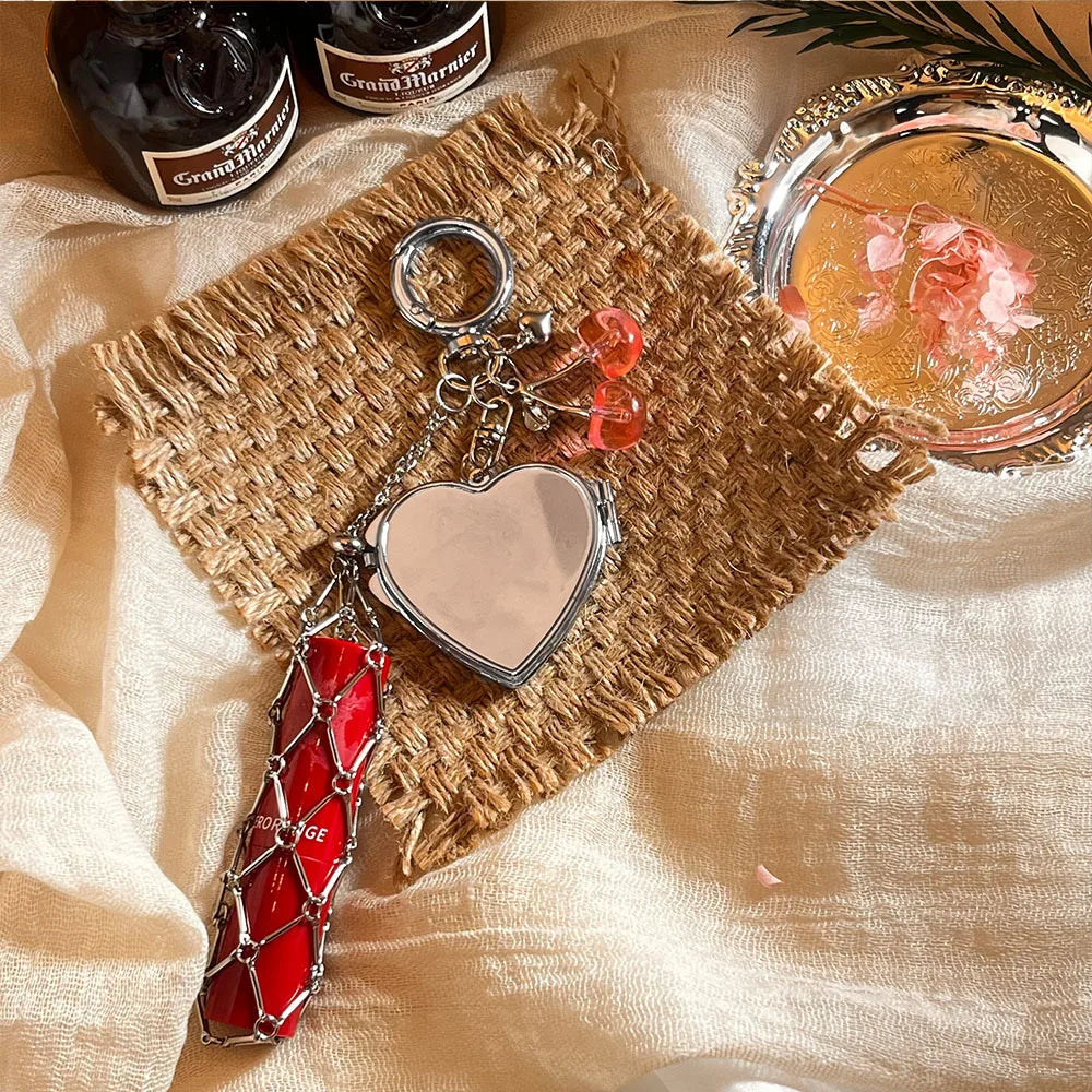 Design Stainless Steel Metal Net Pocket Interchangeable Lipstick Bag Pendant Keychain Keyring Key Chain Charms Accessories Y2K