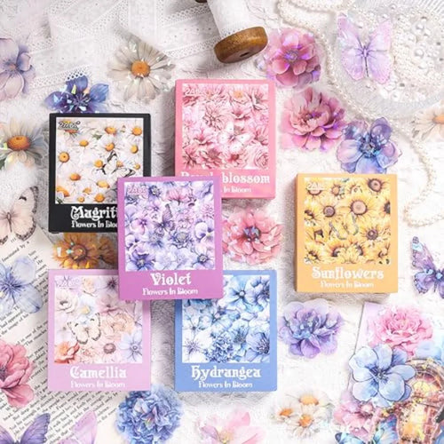 60 Pieces Glitter Shiny Flower Stickers for Journaling, Waterproof Decorative Decal for Scrapbooking Supplies Journal Planners
