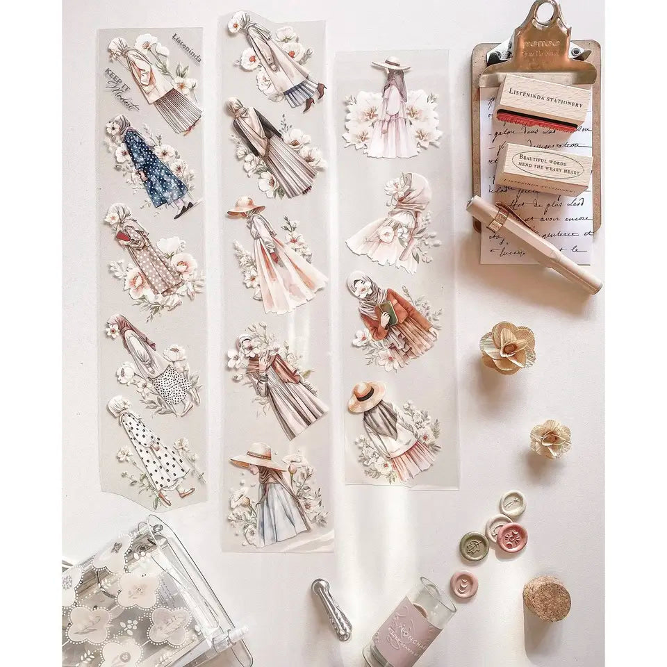 Listenida x Windry Mori Monoch Romantic Girl Washi PET Tape for Planner Card Making DIY Scrapbooking Plan Decorative Sticker