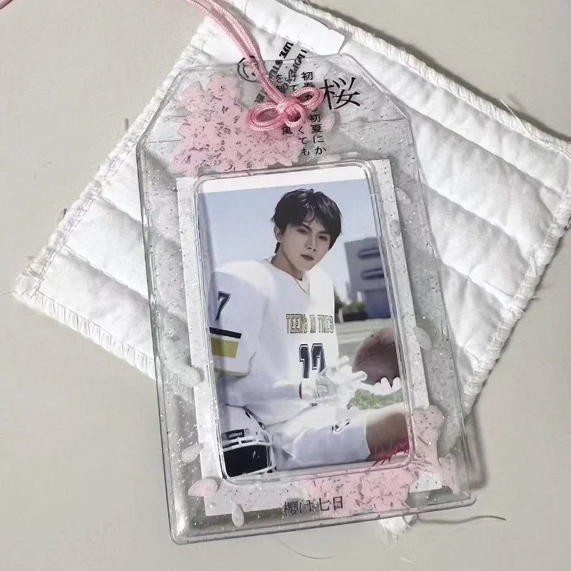 Sakura PVC Card Sleeve Thickened 3 Inch Photocard Holder Meal Card Storage Keychain Pendant