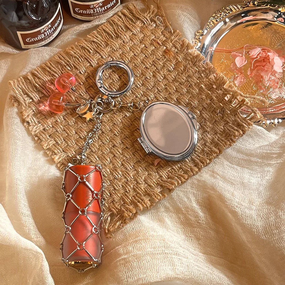 Design Stainless Steel Metal Net Pocket Interchangeable Lipstick Bag Pendant Keychain Keyring Key Chain Charms Accessories Y2K