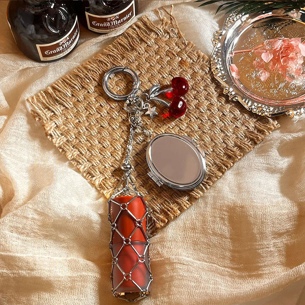 Design Stainless Steel Metal Net Pocket Interchangeable Lipstick Bag Pendant Keychain Keyring Key Chain Charms Accessories Y2K